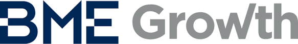 Logotipo con la palabra "BME" en letras negritas de color azul oscuro seguidas de la palabra "Growth" en gris. El diseño es simple y moderno, y refleja su condición de pioneros y líderes en Medicina Personalizada.