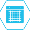Diseño geométrico abstracto que presenta múltiples líneas azules superpuestas que forman una estructura tipo túnel, que recuerda a un Protocolo Asistencial, con patrones de puntos en los lados sobre un fondo blanco.