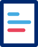 Icono de un documento con borde azul con tres líneas horizontales en su interior: dos en azul y una en rojo, que simbolizan cómo se organiza la información del texto, muy similar al enfoque estructurado utilizado en las pruebas para detectar Parkinson.